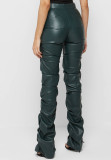 Fashionable Gathered Bootcut Tight PU Leather Trousers