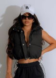 Fashion Solid Color Stand Collar Sleeveless Zipper Cotton Vest For Women