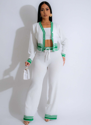 Women's Striped Cardigan Knitted Casual Three-Piece Set