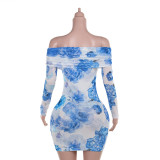 Sexy Slim-fit Printed Long-sleeved Hip-hugging Dress