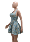 Halter Neck Jacquard Short Sexy Party Dress