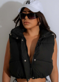 Fashion Solid Color Stand Collar Sleeveless Zipper Cotton Vest For Women