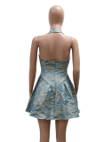 Halter Neck Jacquard Short Sexy Party Dress