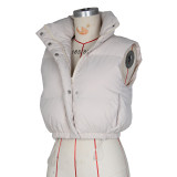 Fashion Solid Color Stand Collar Sleeveless Zipper Cotton Vest For Women