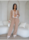 Women's Striped Cardigan Knitted Casual Three-Piece Set