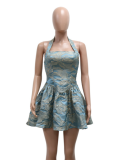 Halter Neck Jacquard Short Sexy Party Dress