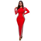 Stylish Long Sleeve Open Back Slit Dress