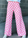 New Checkerboard Print Casual Pants Versatile Loose Wide-Leg Pants