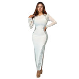Stylish Long Sleeve Open Back Slit Dress