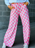 New Checkerboard Print Casual Pants Versatile Loose Wide-Leg Pants