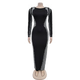 Stylish Long Sleeve Open Back Slit Dress