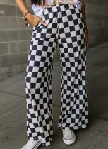 New Checkerboard Print Casual Pants Versatile Loose Wide-Leg Pants
