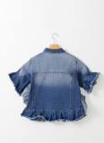 Raw-Edge Fashionable Single-Breasted Multi-Button Short-Sleeved Denim Jacket