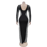 Stylish Long Sleeve Open Back Slit Dress