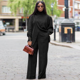 Casual High Collar Irregular Slit Two-piece Set