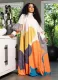 New Women's Long Dress Printed Long Sleeve Flared Skirt