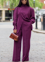 Casual High Collar Irregular Slit Two-piece Set