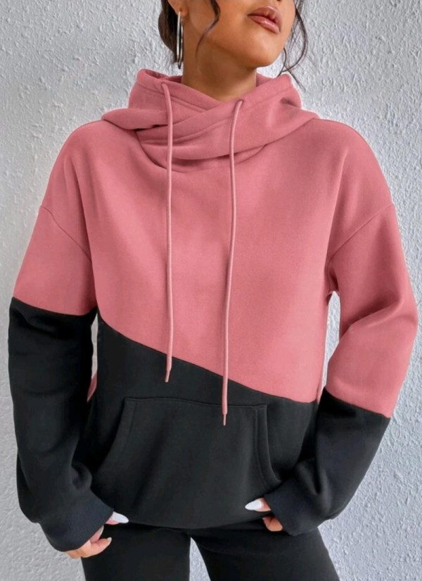 New Autumn Style Stitching Drawstring Loose Casual Hooded Sweatshirt