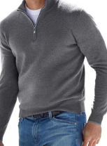Autumn Long Sleeve V-Neck Plush Zipper Men's Casual Tops