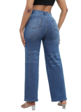 Temperament High Elasticity Ripped Wide-Leg Jeans