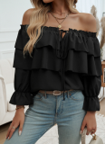 Temperament Loose Pleated Tube Top Lantern Sleeve Top