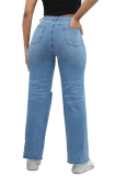 Temperament High Elasticity Ripped Wide-Leg Jeans