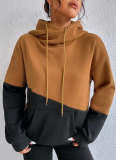 New Autumn Style Stitching Drawstring Loose Casual Hooded Sweatshirt