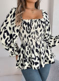 Casual Floral Long-Sleeved Ruffled Top