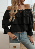 Temperament Loose Pleated Tube Top Lantern Sleeve Top