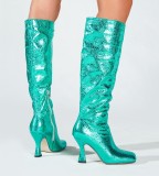 2024 Autumn and Winter High Heel Square Toe High Boots