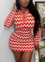 Striped Collar Button Long Sleeve Slim Fit Waist-Cinching Dress