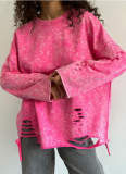 Loose Pullover Distressed Ripped Sweatshirt
