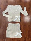 Best-selling V-neck Knit High Elastic Skirt Suit