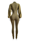 Sexy Deep V-Neck Tight Long Sleeve Autumn/Winter One-Piece Pants