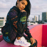 Sexy Graffiti Print Sweatshirt Two-piece Set
