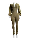 Sexy Deep V-Neck Tight Long Sleeve Autumn/Winter One-Piece Pants