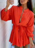 Sensual Solid Color Strappy Buttoned Pleated Dress