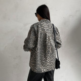 Casual Leopard Print Pocket Button Denim Jacket