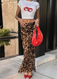 Sexy Chiffon Mermaid Skirt With A Floor-length Leopard Print Half-skirt.