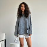 Loose Pullover Distressed Ripped Sweatshirt