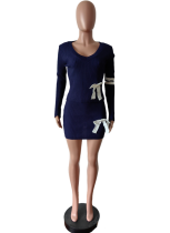 Best-selling V-neck Knit High Elastic Skirt Suit