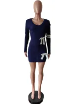 Best-selling V-neck Knit High Elastic Skirt Suit