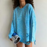 Loose Pullover Distressed Ripped Sweatshirt