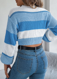 Autumn And Winter Casual Color Matching Lantern Sleeve Pullover Navel-Baring Sweater