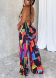 Sexy Printed Cross-Neck Backless Stretch Slim Fit Bodysuit