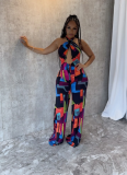 Sexy Printed Cross-Neck Backless Stretch Slim Fit Bodysuit