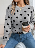 Autumn And Winter Casual Contrast Color Polka Dot Long Sleeve Pullover Sweater