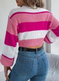 Autumn And Winter Casual Color Matching Lantern Sleeve Pullover Navel-Baring Sweater