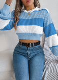 Autumn And Winter Casual Color Matching Lantern Sleeve Pullover Navel-Baring Sweater