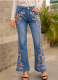 Embroidered Slim-Fit High-Waisted Washed Flare Jeans